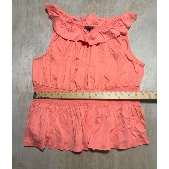 Ann Taylor Coral Ruffled Sleeveless Top With Smocked Waist Womens Size XL - Picture 4 of 7